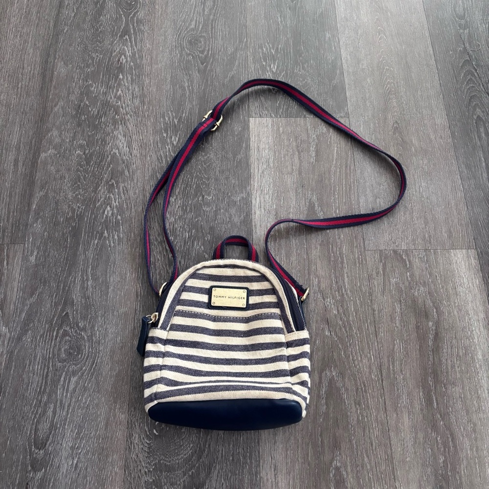 Tommy Hilfiger Blue and White Striped Backpack